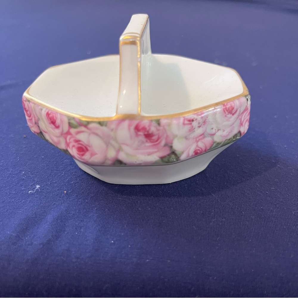 Vintage Royal Doulton Baby Rose Double Open Salt Cellar Or Small Basket Gold Rim
